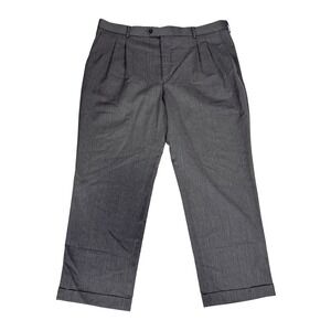 Stafford Mens Travel Trouser Pants 42x30 Charcoal Gray Wool Blend Pleated Cuffed